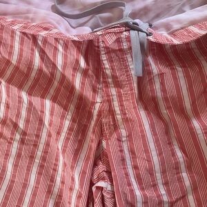 Onia Men's Red and White Striped Swim Shorts